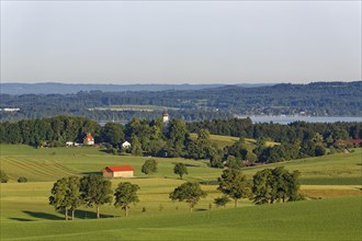 View from Furst-Tegernberg over Holzhausen and Lake Starnberger See
