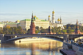 Moscow Kremlin with palace and cathedrals and stone bridge across the Moskva River