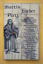 Vita of Dr. Martin Luther on a ceramic mosaic