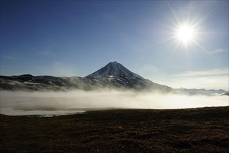 The extinct Tolmachev Dol volcano in the morning light