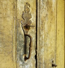 Old metal door latch and handle
