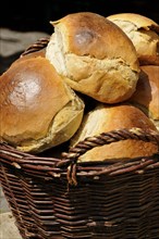 Stone oven bread in wicker basket