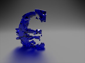 A euro symbol made of glass is breaking up