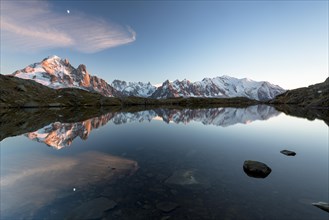 Evening light at Lac de Chesserys with mountains behind of Chamonix
