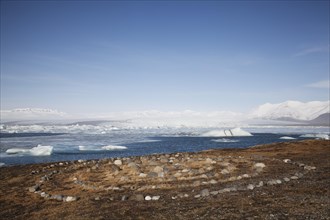 Stone circle at the Jokulsarlon glacial lagoon