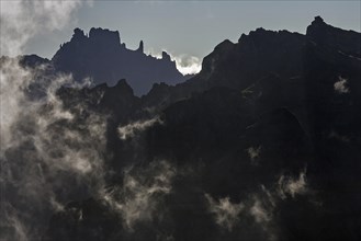Silhouettes of the mountains in the Parque Natural de Madeira