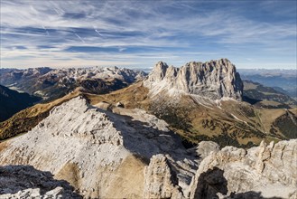 View during the ascent on the Piz Selva on the Possnecker via ferrata in the Sella group at Passo Sella