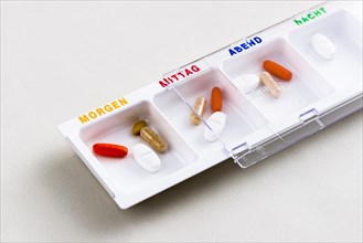 Tablet dispenser filled with pills for the whole day