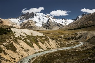 River in front of mountains with glaciers