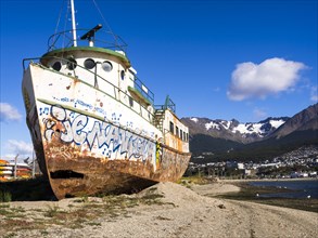 Rusty ship in the port of Ushuaia