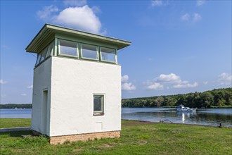 Historic watchtower at the former GDR border at Lake Jungfern