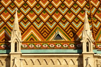 Tiled roof of Church of Our Lady or Matthias Cathedral or Matyas templom