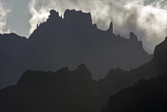 Silhouettes of the mountains in the Parque Natural de Madeira