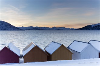 Colored wooden huts on the Nordfjord
