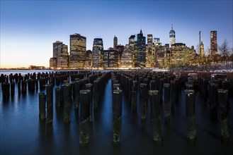 Pier at Brooklyn Bridge Park with view of the East River and the skyline of Manhattan
