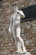 Statue of David by Michelangelo in front of the Palazzo Vecchio in the Piazza della Signoria