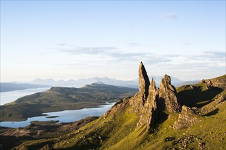 The Old Man of Storr and surrounding rock pinnacles in early morning