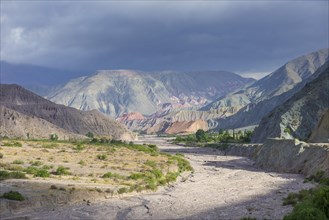 Riverbed of the Purmamarca and Cerro de los Siete Colores or Hill of Seven Colors in Purmamarca