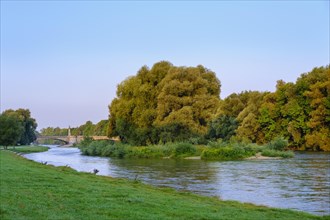 Isar with Willow Island and Wittelsbacher Bridge in Morning Light