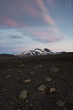 Pink coloured clouds over Mt Snaefell