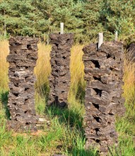 Stacks of peat sods left or drying in the traditional manner