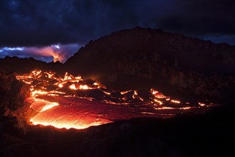 Lava flow at night