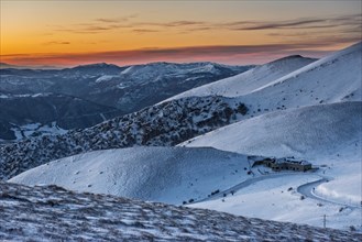Sibillini Mountains at sunset in winter