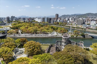 Panoramic view from Hiroshima Orizuru Tower over the city with atomic bomb dome