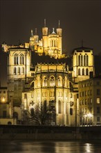 Basilica of Notre-Dame de Fourviere at night, Lyon