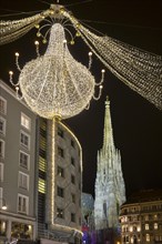 St. Stephen's Cathedral with Christmas lights at Am Graben street