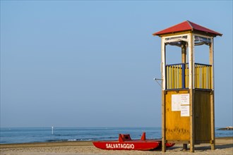 Lifeguard tower and rescue boat