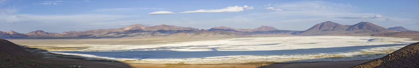 Panoramic view of the salt lake Salar del Huasco
