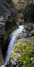Hollentalklamm gorge with waterfall of the Hammersbach stream
