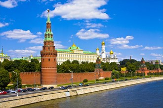 Moscow Kremlin on the bank of Moskva River with palace and cathedrals