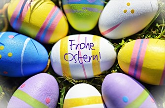 Colorful Easter eggs and German Easter Greeting
