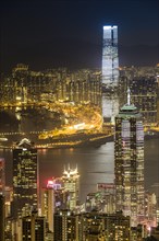 View over Hong Kong skyline from Victoria Peak at night