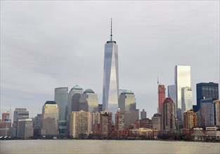 Skyline of the financial district of Manhattan with the One World Trade Center or Freedom Tower