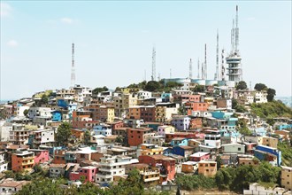 Colourful houses and radio masts on Cerro del Carmen