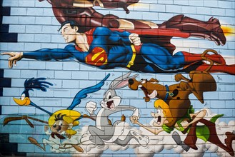 Painted house wall with cartoon characters