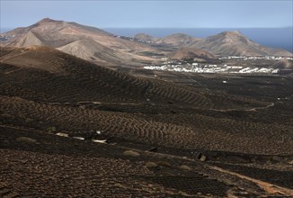 View from the Montana de Guardilama range south on the wine growing region of La Geria