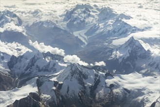 Aerial view of the Valais Alps with the mountains Dent Blanche