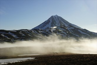 The extinct Tolmachev Dol volcano in the morning light