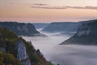 Werenwag Castle above the fog in the morning