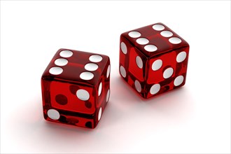Two red semi-transparent dice showing the number 6