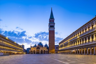 St. Mark's Square in the morning with the bell tower of Campanile and the Basilica of St. Mark