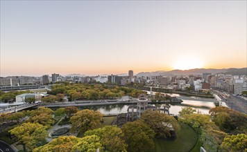 Panoramic view from Hiroshima Orizuru Tower over the city with atomic dome