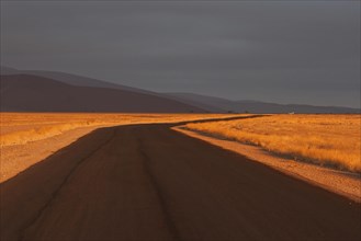 Road to Sossusvlei in the early morning light