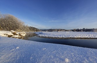 Winter morning at the river Isar in Geretsried