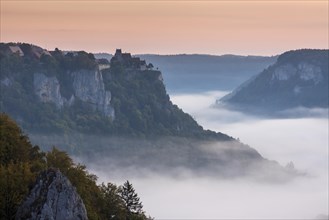 Werenwag Castle above the fog in the morning
