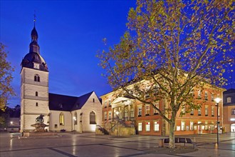 Downtown with Redeemer Church and Town Hall